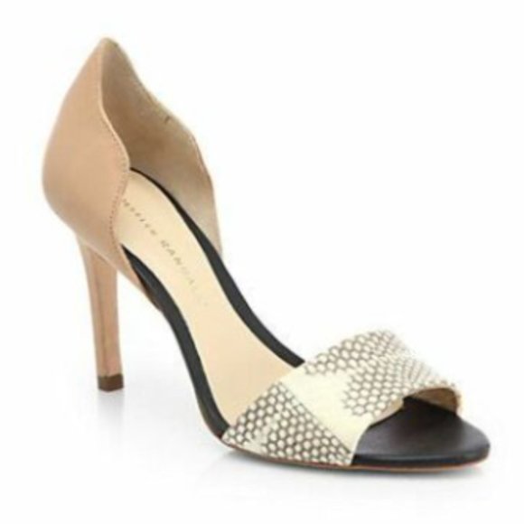 Loeffler Randall Charlotte D’Orsay Peep-Toed Buff White Snake Design Heels Pumps - Picture 1 of 10